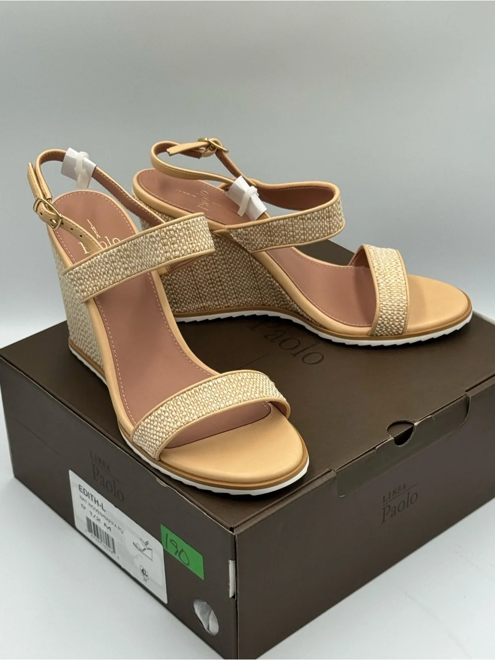 Linea Paolo Edith-L Women’s Raffia Wedge Sandals Natural Beige Size 9.5